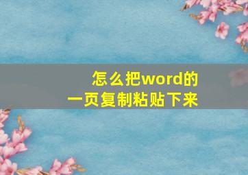 怎么把word的一页复制粘贴下来