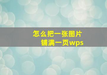 怎么把一张图片铺满一页wps