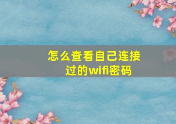 怎么查看自己连接过的wifi密码