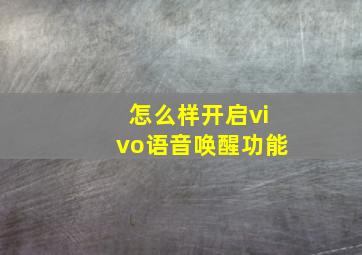 怎么样开启vivo语音唤醒功能