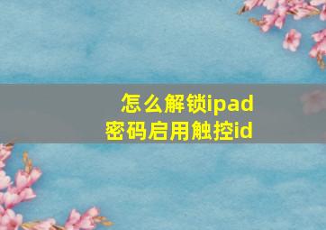 怎么解锁ipad密码启用触控id