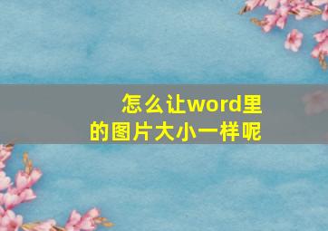 怎么让word里的图片大小一样呢