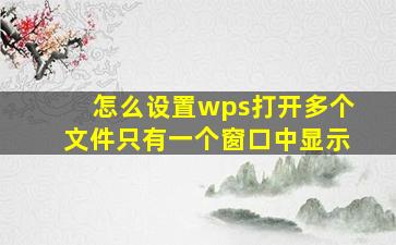 怎么设置wps打开多个文件只有一个窗口中显示