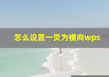 怎么设置一页为横向wps