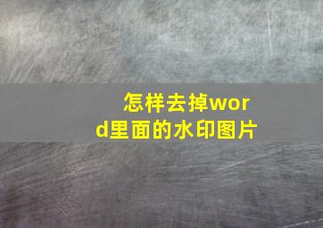 怎样去掉word里面的水印图片