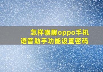 怎样唤醒oppo手机语音助手功能设置密码