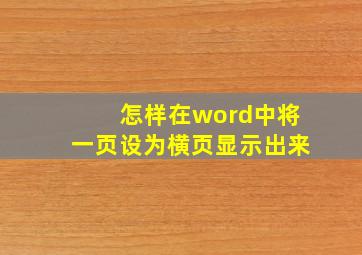 怎样在word中将一页设为横页显示出来