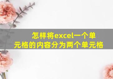 怎样将excel一个单元格的内容分为两个单元格