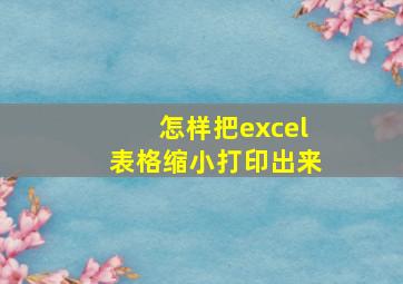 怎样把excel表格缩小打印出来