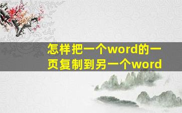 怎样把一个word的一页复制到另一个word