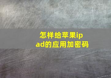 怎样给苹果ipad的应用加密码