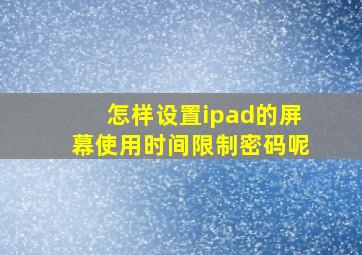 怎样设置ipad的屏幕使用时间限制密码呢