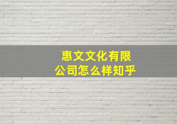 惠文文化有限公司怎么样知乎