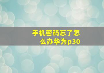 手机密码忘了怎么办华为p30