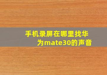 手机录屏在哪里找华为mate30的声音