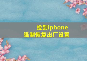 捡到iphone强制恢复出厂设置