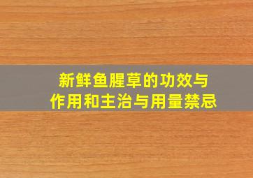 新鲜鱼腥草的功效与作用和主治与用量禁忌