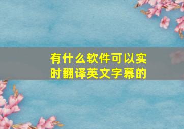 有什么软件可以实时翻译英文字幕的