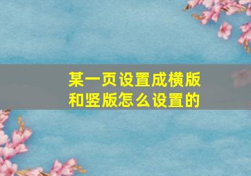 某一页设置成横版和竖版怎么设置的