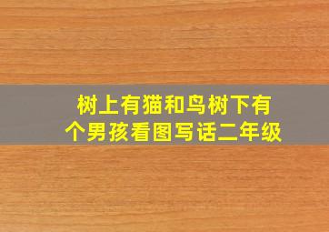 树上有猫和鸟树下有个男孩看图写话二年级