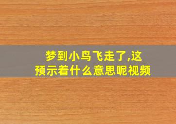 梦到小鸟飞走了,这预示着什么意思呢视频