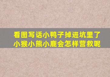 看图写话小鸭子掉进坑里了小猴小熊小鹿会怎样营救呢