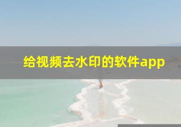 给视频去水印的软件app