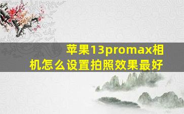 苹果13promax相机怎么设置拍照效果最好