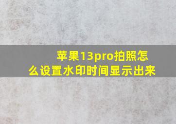 苹果13pro拍照怎么设置水印时间显示出来