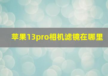 苹果13pro相机滤镜在哪里