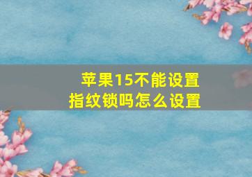 苹果15不能设置指纹锁吗怎么设置