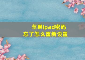 苹果ipad密码忘了怎么重新设置