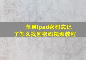 苹果ipad密码忘记了怎么找回密码视频教程