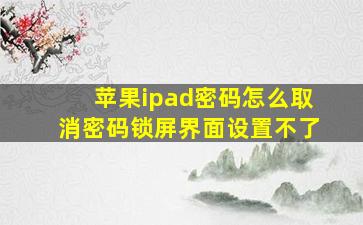 苹果ipad密码怎么取消密码锁屏界面设置不了