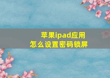 苹果ipad应用怎么设置密码锁屏