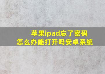 苹果ipad忘了密码怎么办能打开吗安卓系统