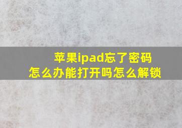 苹果ipad忘了密码怎么办能打开吗怎么解锁