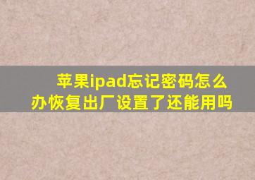 苹果ipad忘记密码怎么办恢复出厂设置了还能用吗