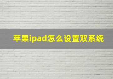 苹果ipad怎么设置双系统