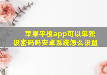 苹果平板app可以单独设密码吗安卓系统怎么设置