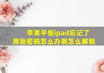 苹果平板ipad忘记了原始密码怎么办呢怎么解锁