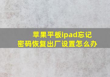 苹果平板ipad忘记密码恢复出厂设置怎么办