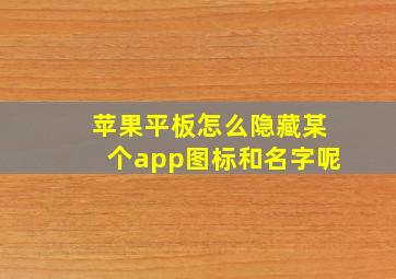 苹果平板怎么隐藏某个app图标和名字呢