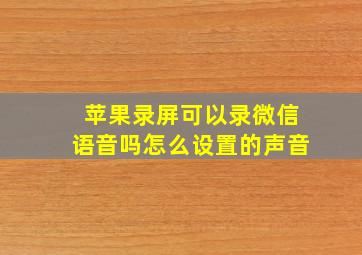 苹果录屏可以录微信语音吗怎么设置的声音