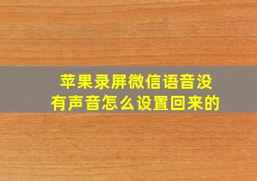 苹果录屏微信语音没有声音怎么设置回来的