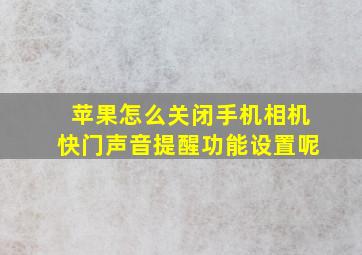 苹果怎么关闭手机相机快门声音提醒功能设置呢