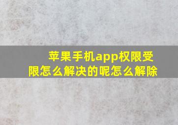 苹果手机app权限受限怎么解决的呢怎么解除