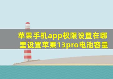 苹果手机app权限设置在哪里设置苹果13pro电池容量