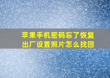 苹果手机密码忘了恢复出厂设置照片怎么找回