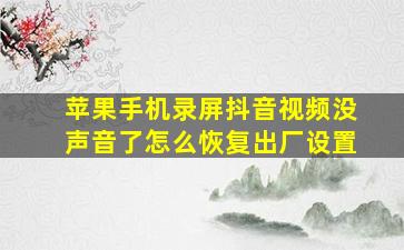 苹果手机录屏抖音视频没声音了怎么恢复出厂设置